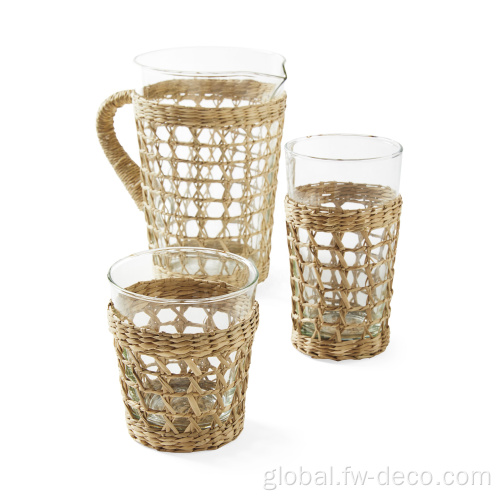 Glass Pitcher with Cups rattan wrapped glass water pitcher with cups Manufactory